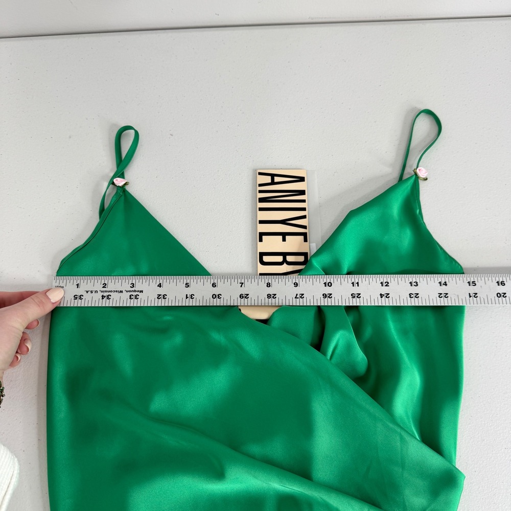 Aniye By Jabot Dress Womens IT40 Green Satin‎ Draped Mini Coquette Euro Summer - Picture 9 of 14